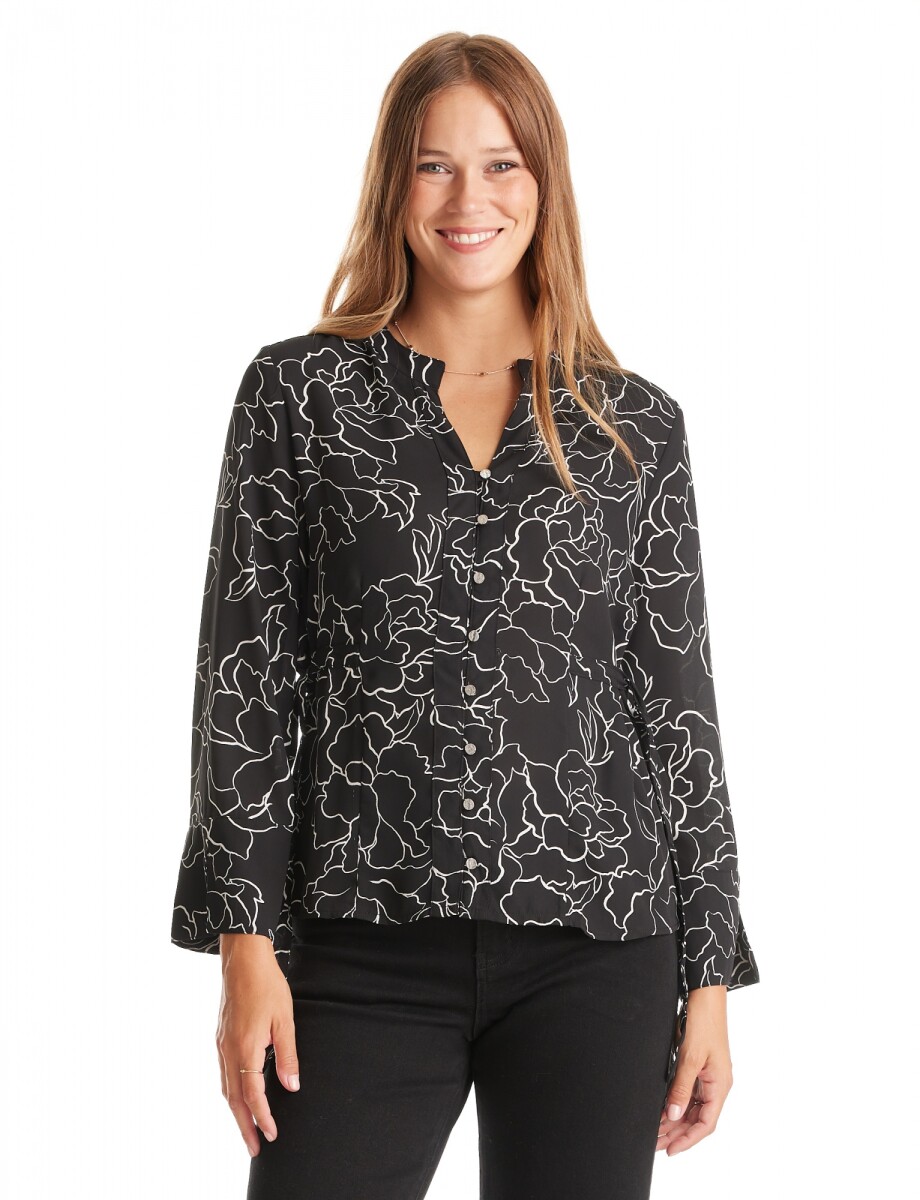 Blusa Botones Flores - Negro/blanco 