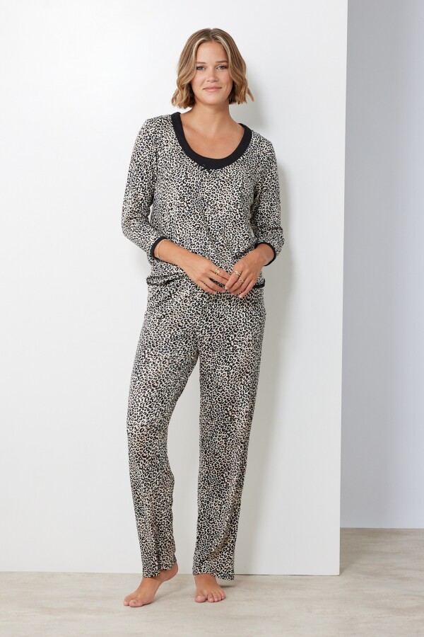 Set Pijama Remera & Pantalon NEGRO/BEIGE