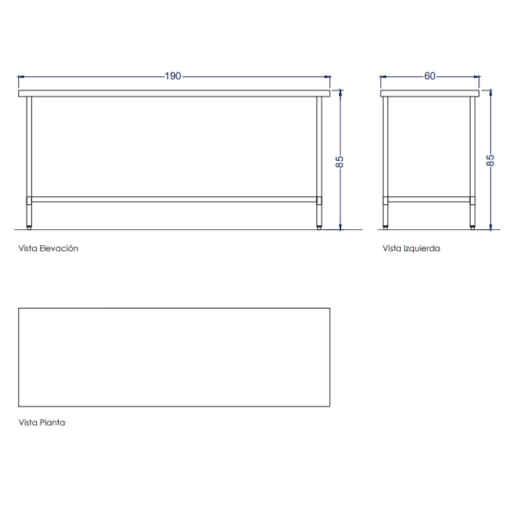 Mesada de Trabajo Central 190 cm Acero Inoxidable Mesada de Trabajo Central 190 cm Acero Inoxidable