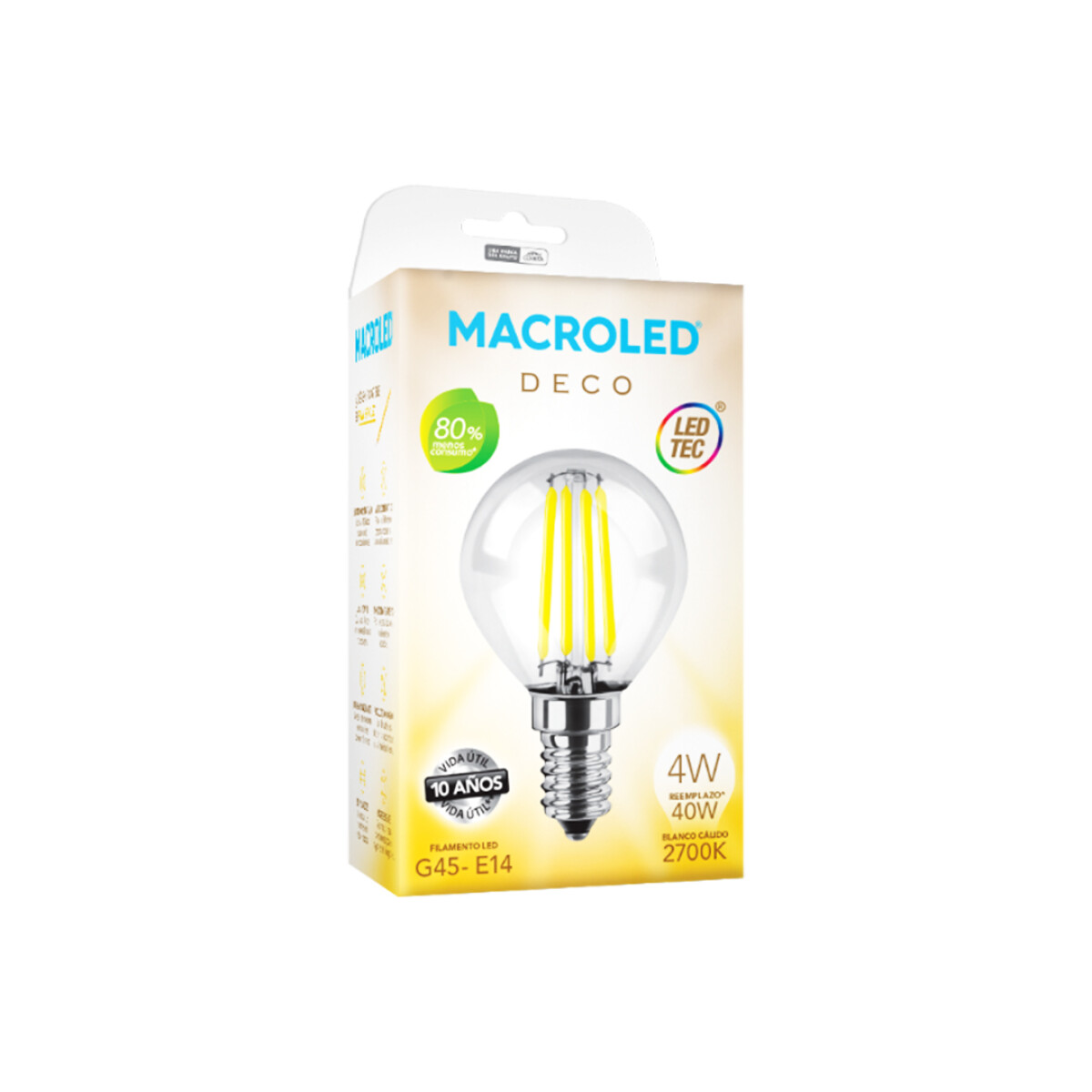 Lámpara G45 Filamento 4W AC 180-265V Macroled - E14 