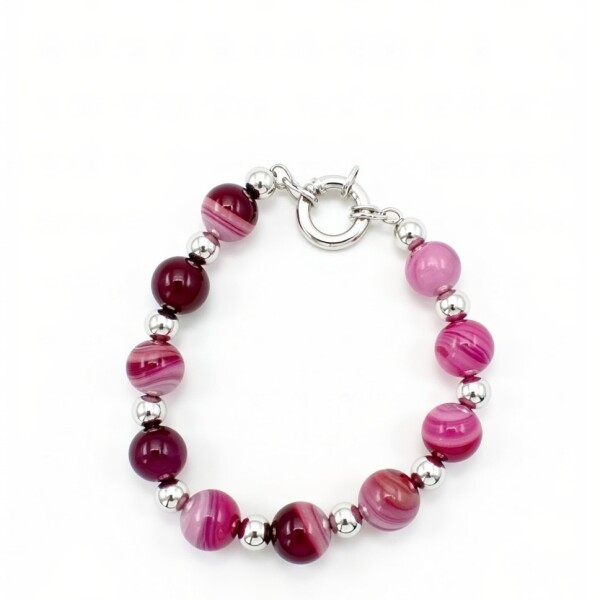 Pulsera bolitas - Plata 925 - Ágata fucsia - PU3922 conpiedra