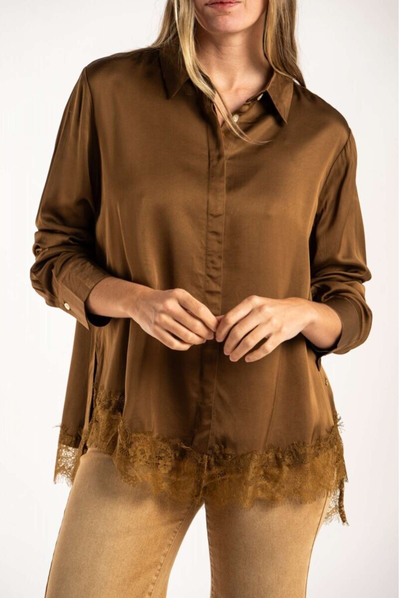 Camisa Saten Ruedo Encaje - Chocolate 