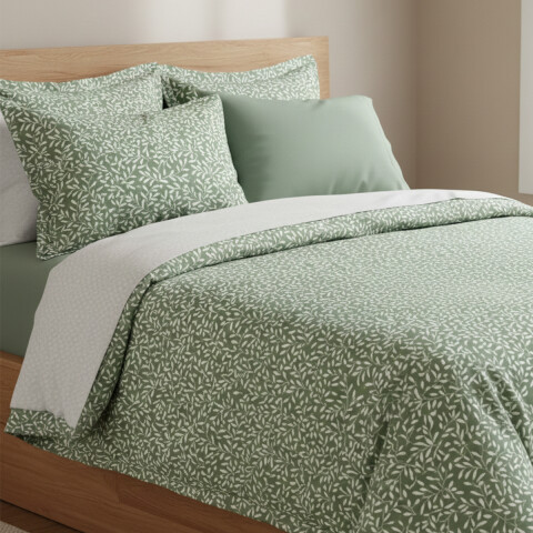 Juego Sábanas Queen Size Richmond House Estampada 100% Microfibra 311-2 HOJAS VERDE