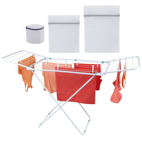 Set Tendedero Extensible Acero 9.14Mt + 3 Bolsas p/Lavarropa Blanco