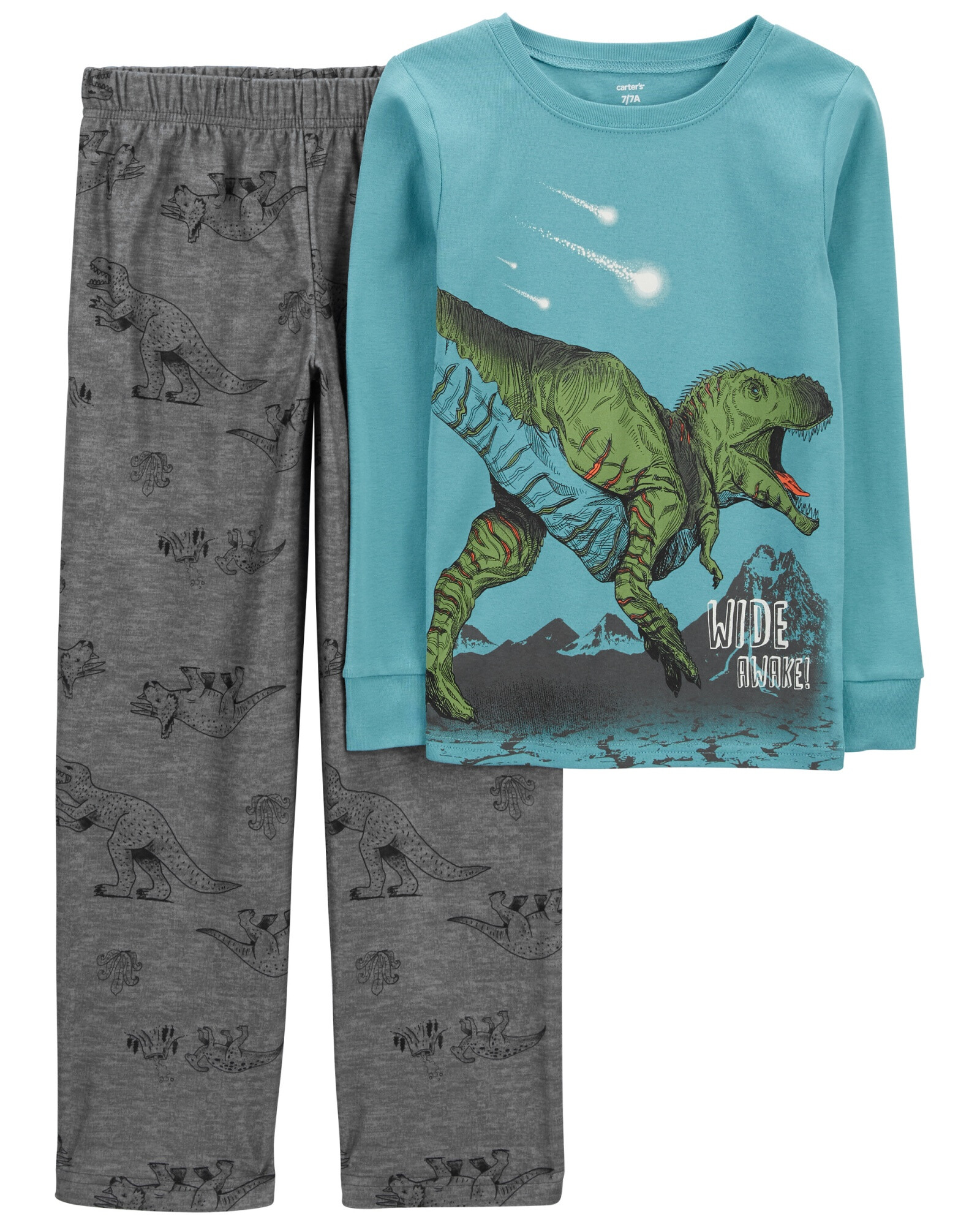 Pijama dos piezas, pantalón micropolar y remera de algodón, diseño dinos Sin color