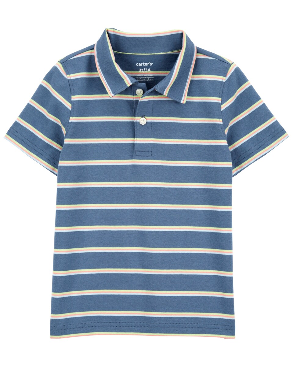 Remera polo de algodón, manga corta, diseño a rayas 