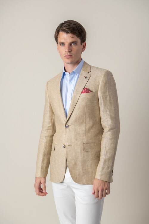 Saco de lino Slim Fit Beige