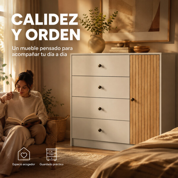 Cómoda Cajonera ComboHome 4 Cajones 1 Puerta Calidad Premium Blanco 1