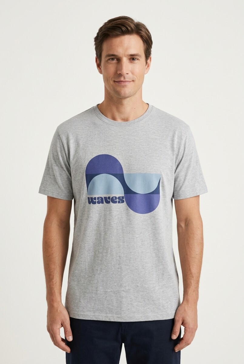 Remera m/c estampada Waves - Gris melange 