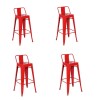 Taburete Tolix Pack 4 unidades En Metal Con Respaldo Rojo