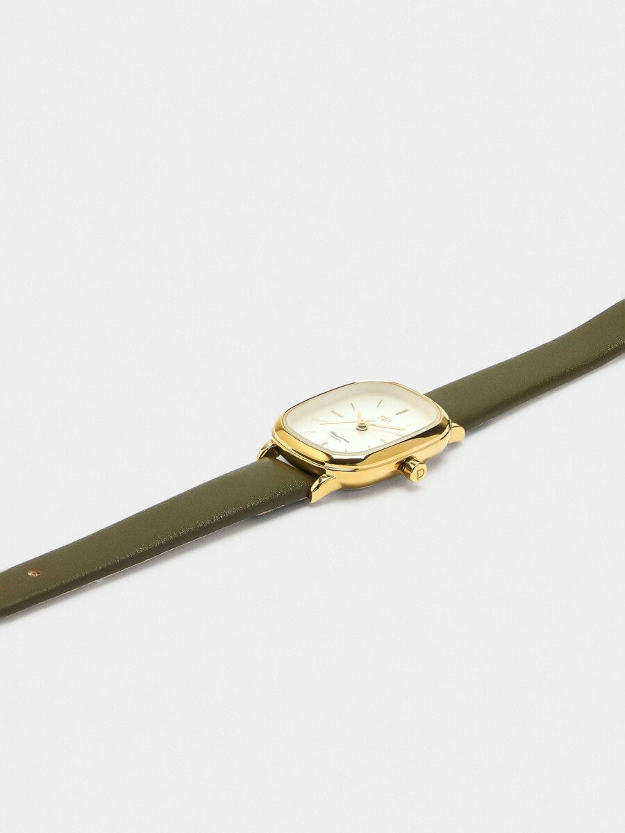 Reloj Rectangular Con Pulsera Efecto Piel caqui