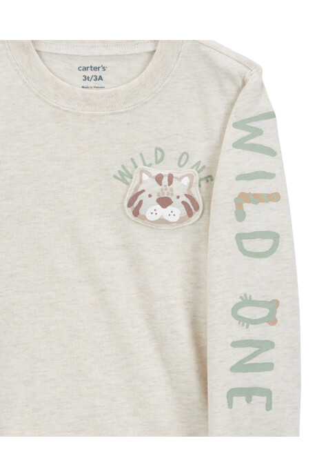 Remera de algodón, manga larga, estampada Sin color