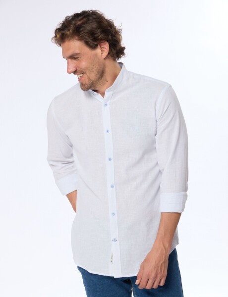 CAMISA DE LINO CUELLO MAO Celeste