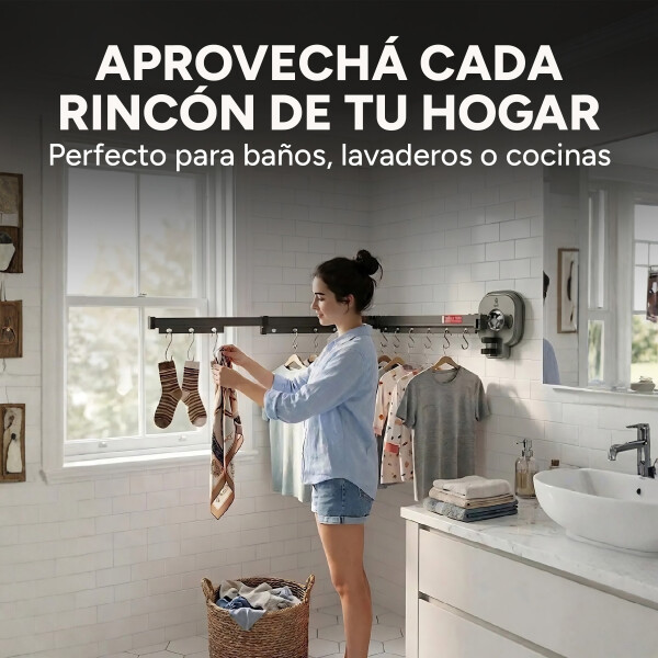 Tendedero Ropa Plegable Extensible 96 Cm 180° Ventosa Balcón Color Negro