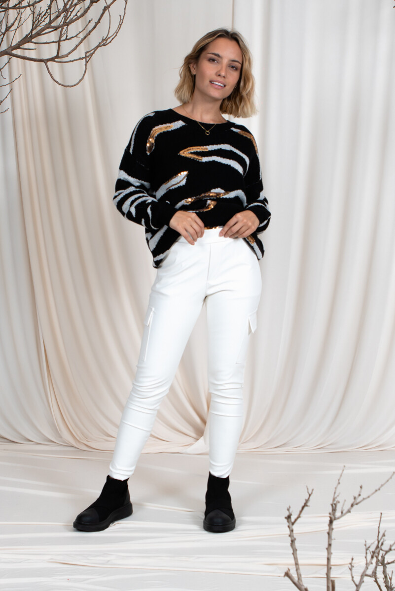Sweater combinado con lentejuelas - Negro 