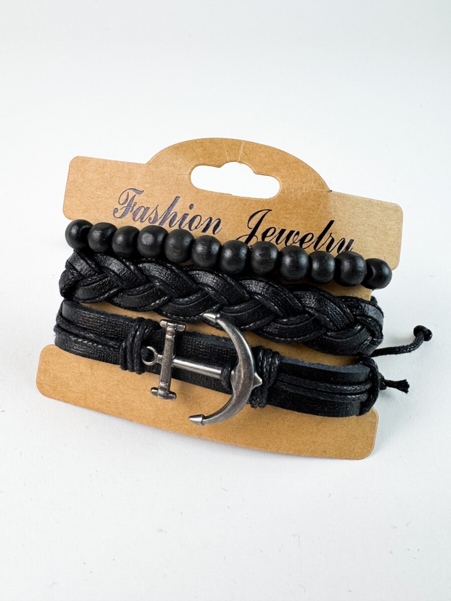 Pulsera en Cuero Pack x 3 - Ancla 