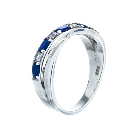 Anillo de plata 925, circonias y Zafiro Natural Anillo de plata 925, circonias y Zafiro Natural