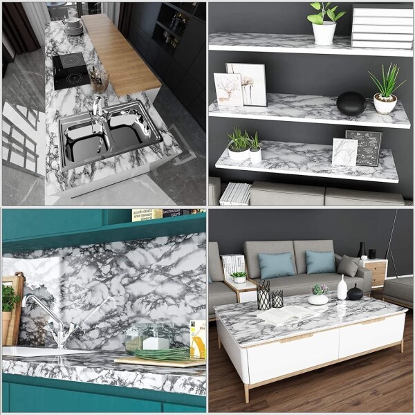 Papel Adhesivo Empapelar Lavable Símil Mármol 60 Cm Variante Mármol Oscuro