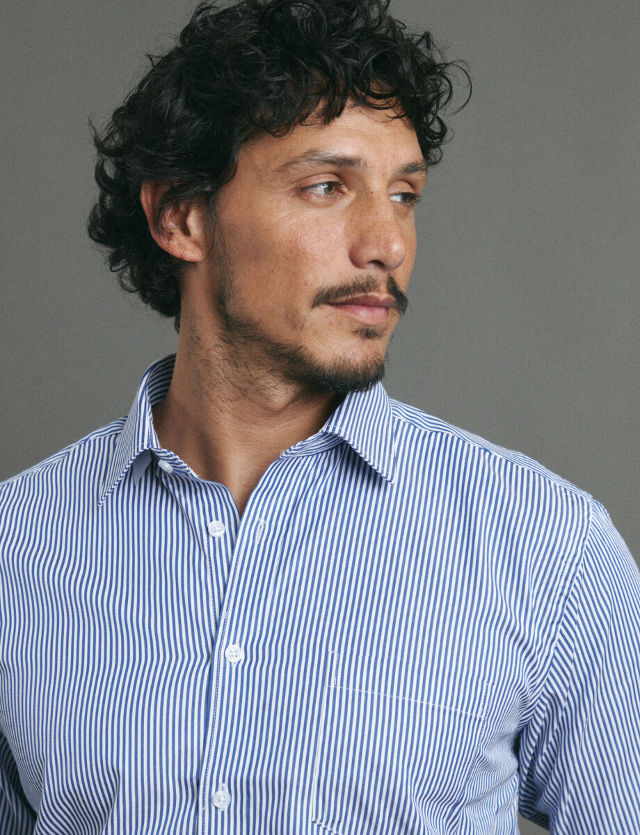 012687 CAMISA HARRINGTON LABEL Azul/blanco