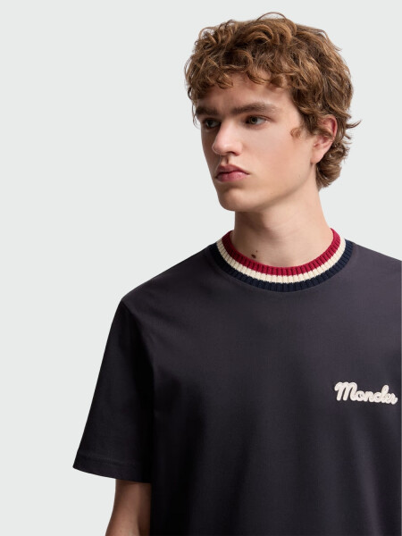 MONCLER - CAMISETA DE ALGODÓN CON LOGOTIPO BORDADO Azul