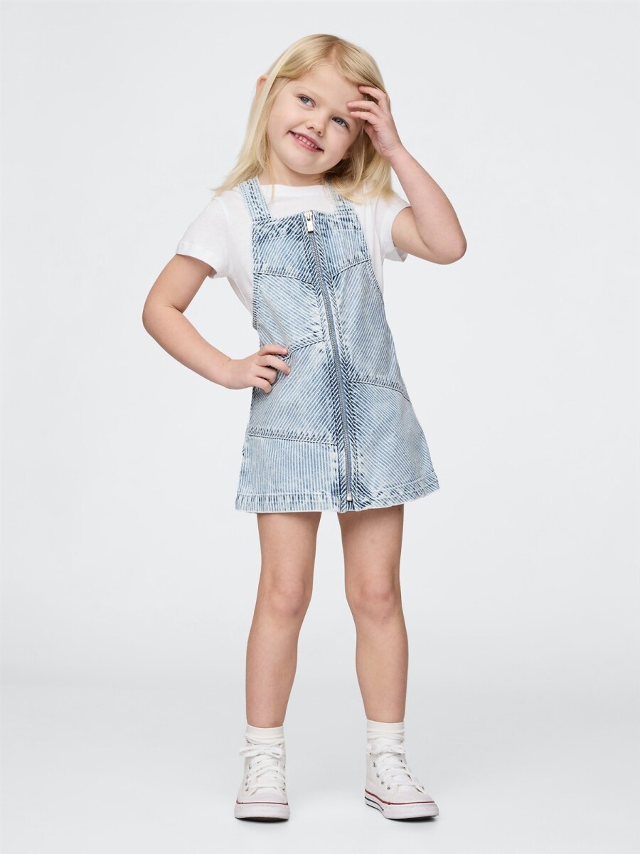 Vestido De Jean Con Cierre A Rayas Toddler Niña - Indigo Stripe 
