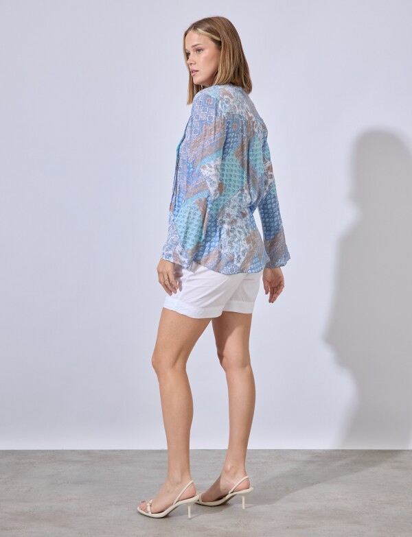 Blusa Gasa Plisada AZUL/MULTI