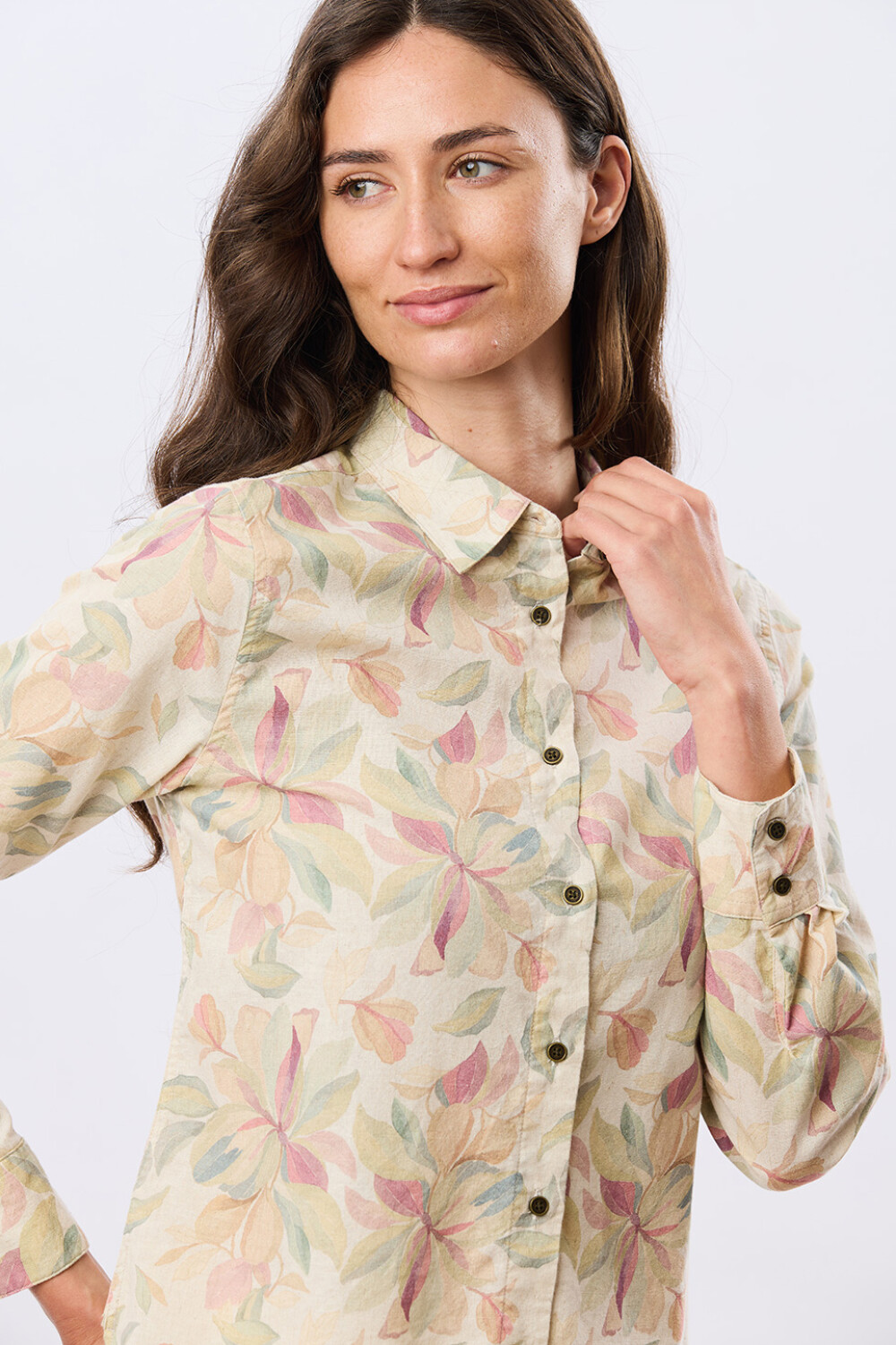 CAMISA DE LINO ESTAMPADA Coral