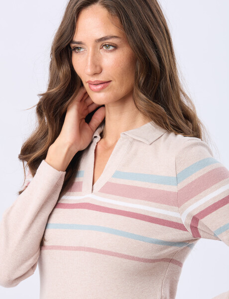 POLO RAYADA EN RIB Beige