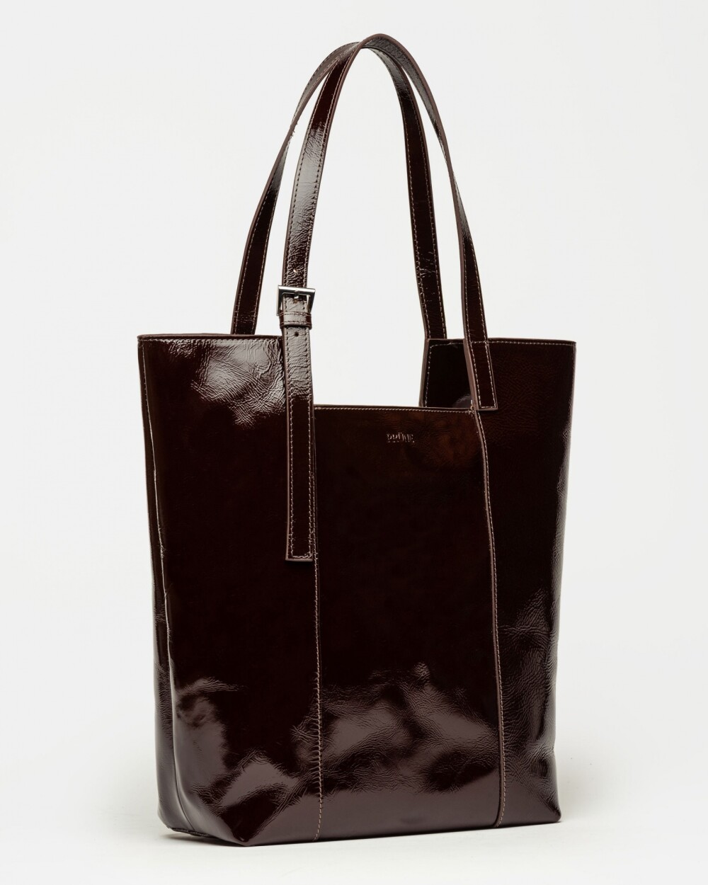 Shopper The Icon en cuero charol arrugado Red Tabaco