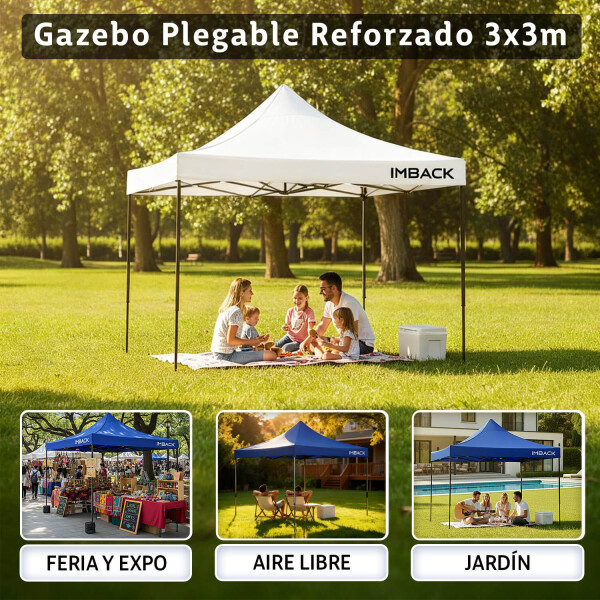 Gazebo Plegable 3x3 M Auto armable Toldo Playa Jardin Carpa Tela 600d IMBACK Color Blanco Gazebo Plegable 3x3 M Auto armable Toldo Playa Jardin Carpa Tela 600d IMBACK Color Blanco