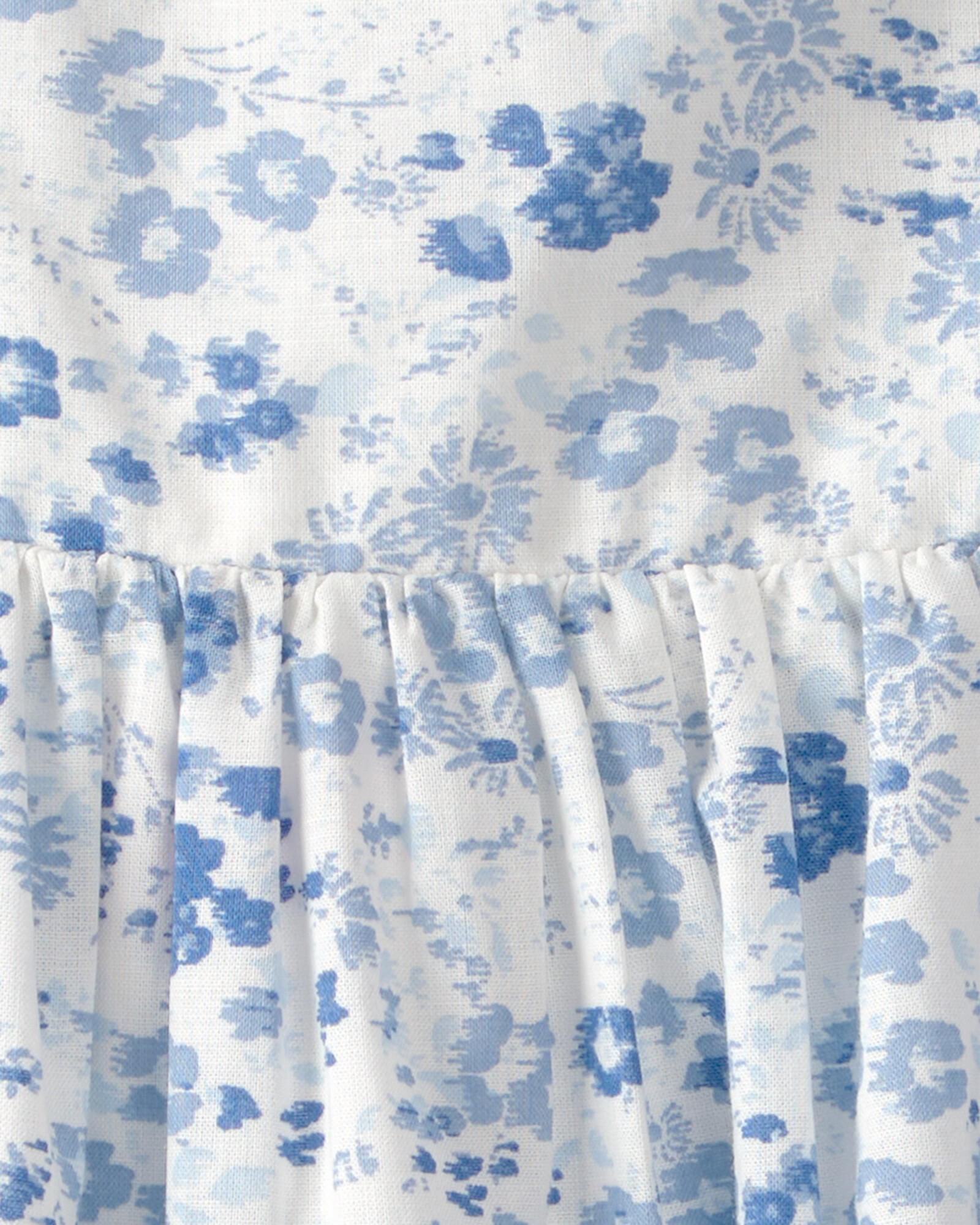 Vestido de algodón, mangas con volados, blanco y azul, diseño floral Sin color
