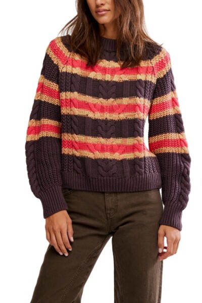 FRANKIE CABLE STRIPED PUL Marron
