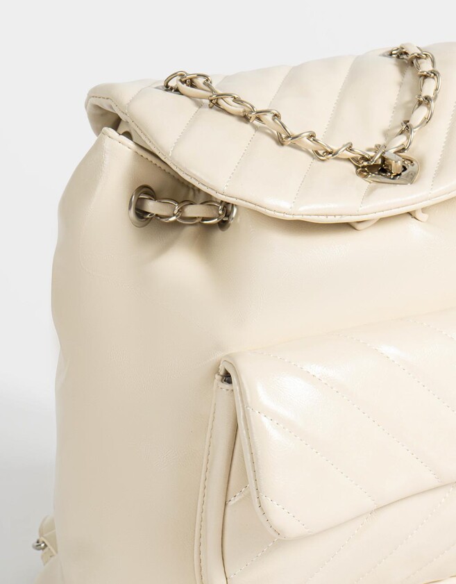 Mochilas Urbanas Puffy Mochila Puffy Con Solapa - Blanco Crudo