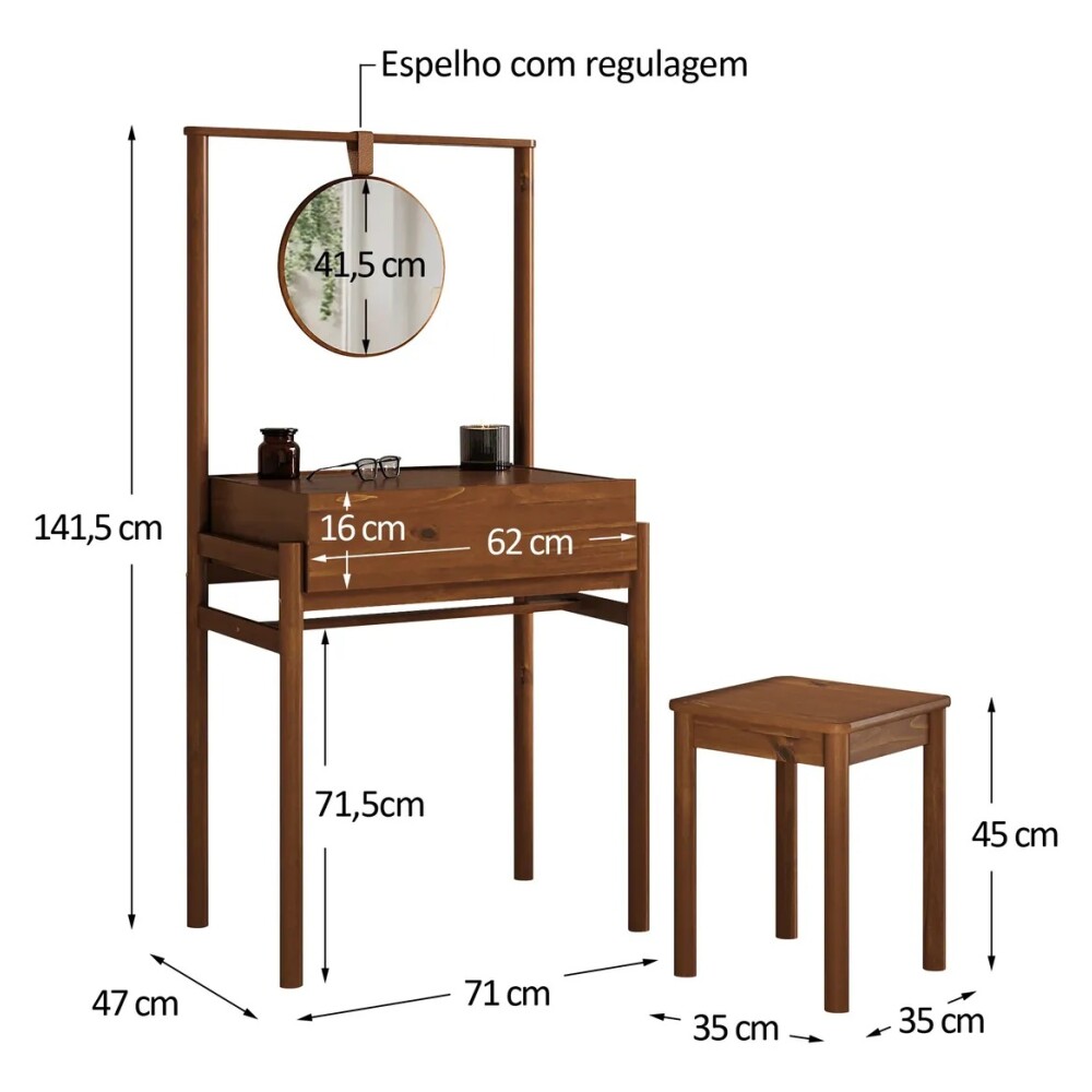 COMBO TOCADOR CON ESPEJO + BANQUETA MADERA MACIZA COMBO TOCADOR CON ESPEJO + BANQUETA MADERA MACIZA