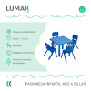 Pack Mesa Infantil Lumax Cuadrada + 4 Sillas Azul