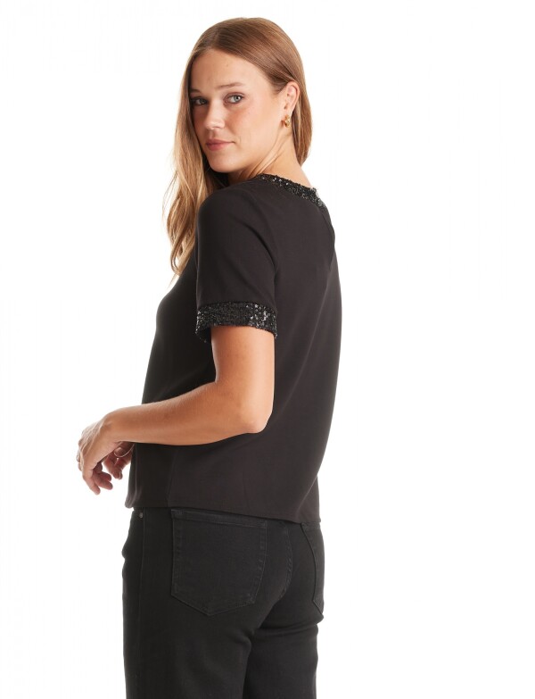 Blusa Aplique Lentejuelas NEGRO