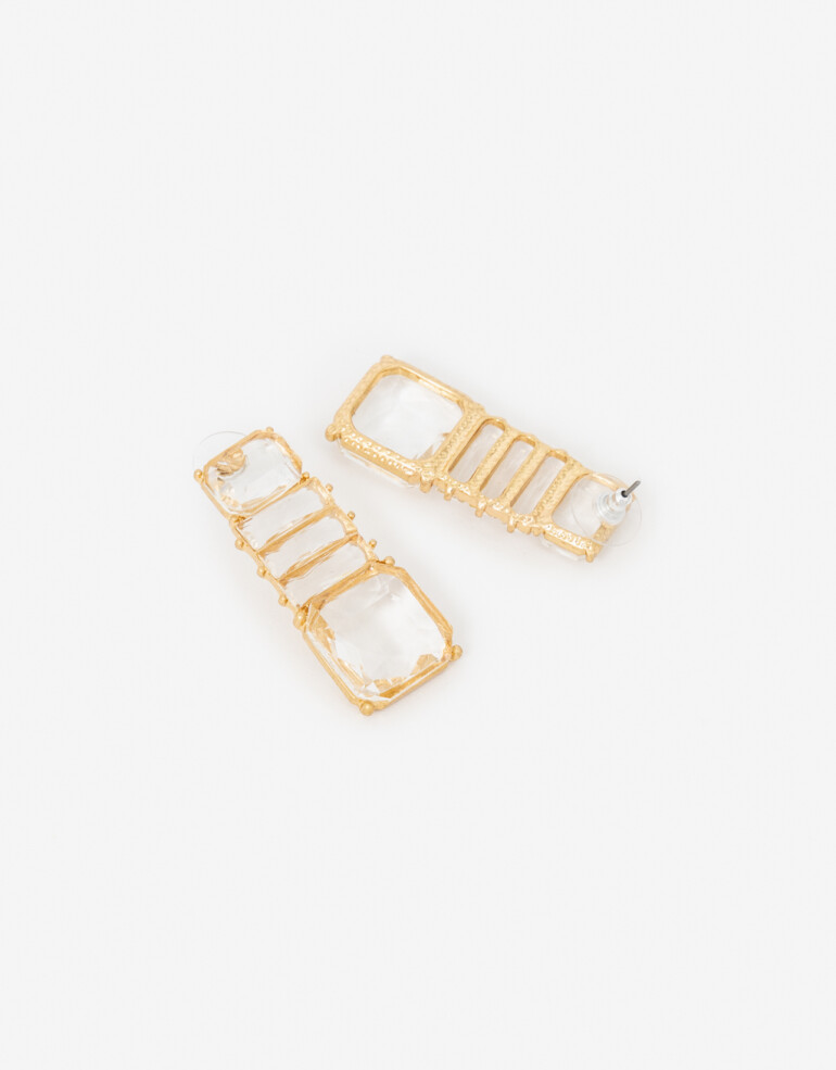 Aros Colgantes Largos Strass Aros Largos Glass - Dorado Oro Amarillo
