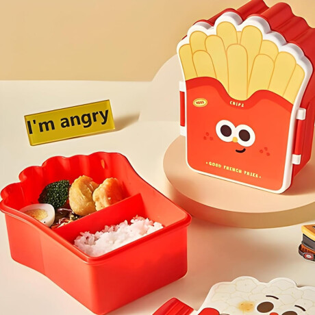 Vianda con división y cubiertos 18x13x7cm Papas Fritas Rojo