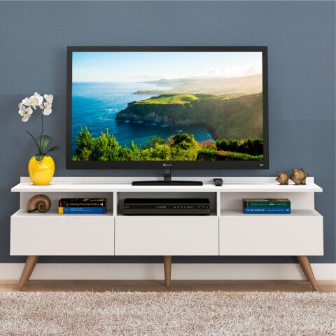 Rack de TV 914 Diseño Espacioso para TV de hasta 65" Cajones Discretos y Patas Estables en Polipropileno Blanco