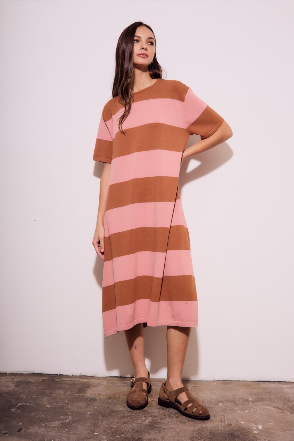 Vestido Tejido Rayado - Rosa — Lemon