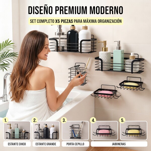 Set x5 Estante Organizador Baño Accesorios Con Adhesivos IMBACK Color Negro Set x5 Estante Organizador Baño Accesorios Con Adhesivos IMBACK Color Negro