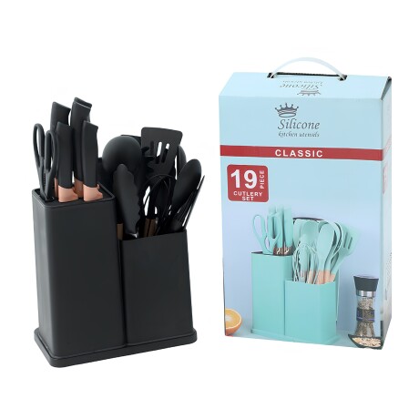 Set x 19 Utensilios de cocina en silicona libre de BPA Negro