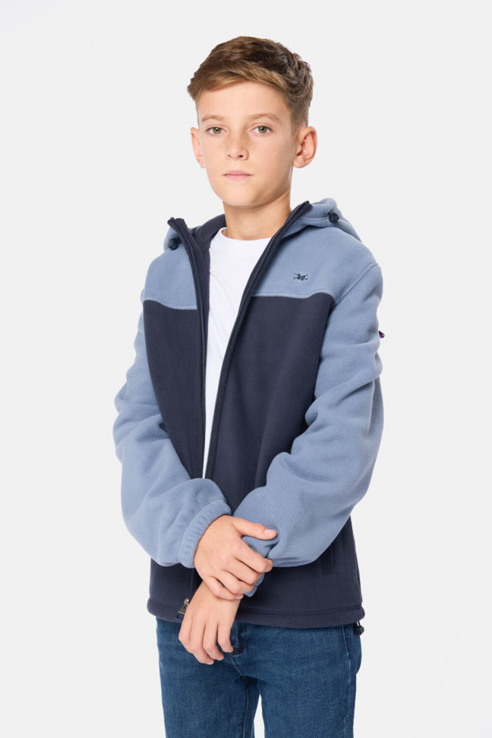 CAMPERA POLAR BICOLOR CON CAPUCHA Azul