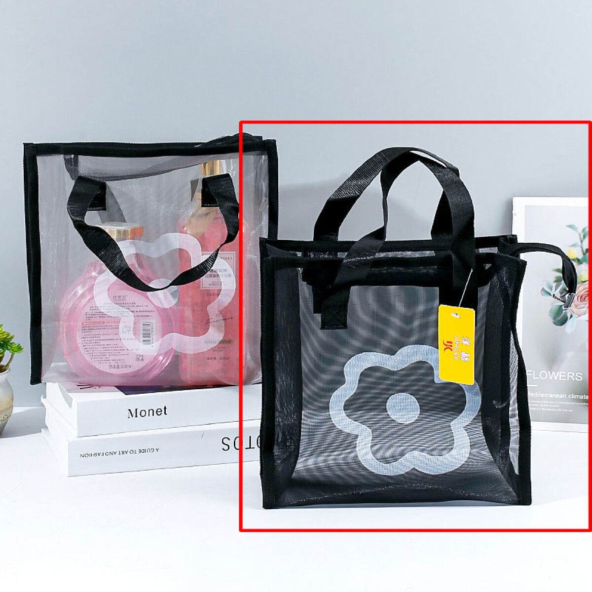 Bolso transparente flor con cierre - Bolso Transparente Flor Con Cierre 