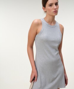 Vestido Básico Rib Gris Melange