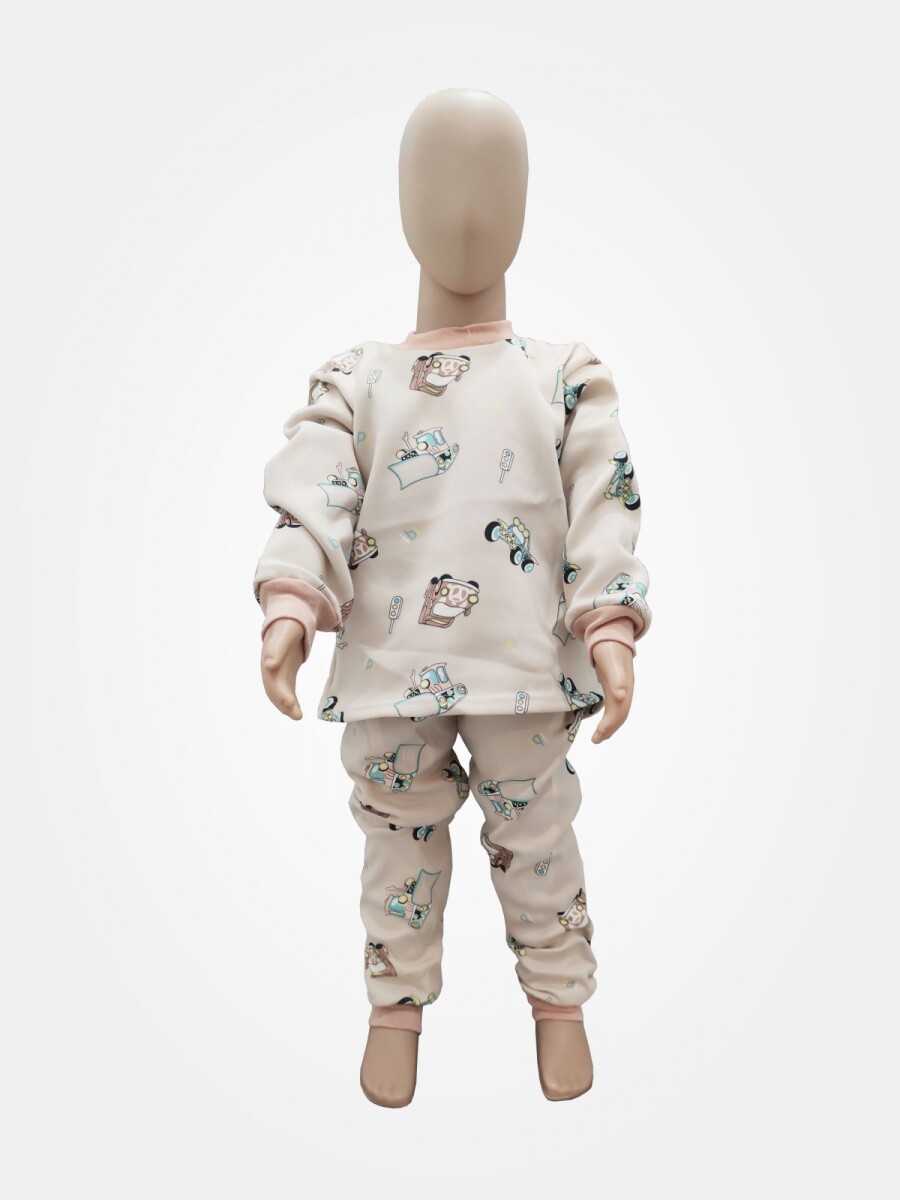 Pijama infantil Dulces - Beige con autos 