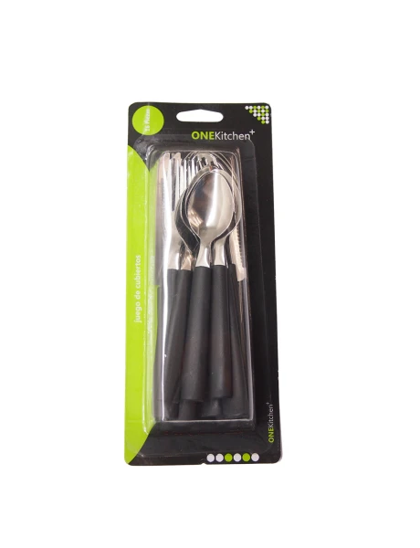 JUEGO DE CUBIERTOS 16 PIEZAS MANGO PLASTICO NEGRO JUEGO DE CUBIERTOS 16 PIEZAS MANGO PLASTICO NEGRO