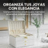 Joyero Organizador Alhajero 3 Pisos C/Llave Cuero Terciopelo Blanco