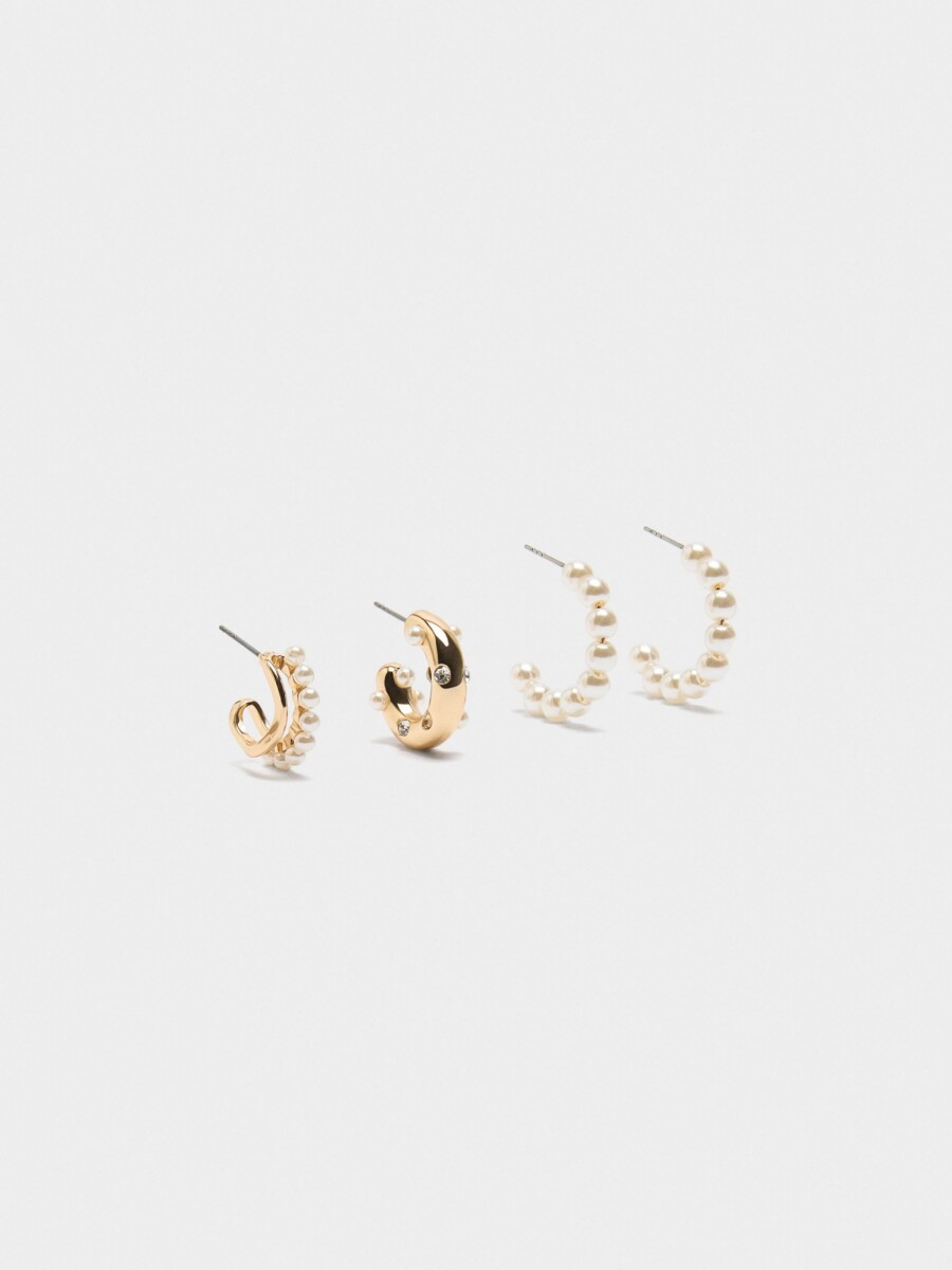 Set De Aros Abiertos Con Perlas blanco
