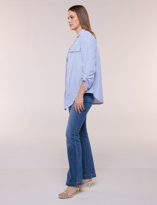 Sobrecamisa Holgada Rayada Con Presilla Ajustable BLANCO/AZUL